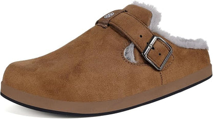 Fur Lined Clogs for Women Men Suede Winter Slippers Arch Support Slip on Mules by Hsyooes
