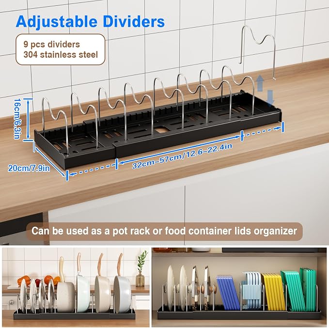 Mustorn 2 Pack Pots and Pans Organizer under Cabinet, ABS Base, Countertop Rack - Image 2
