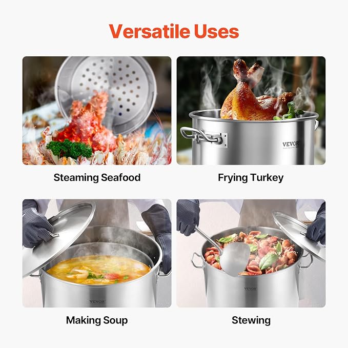 VEVOR Stainless Steel Stockpot, 84 Quart Large Cooking Pots, Cookware Sauce Pot - Image 6