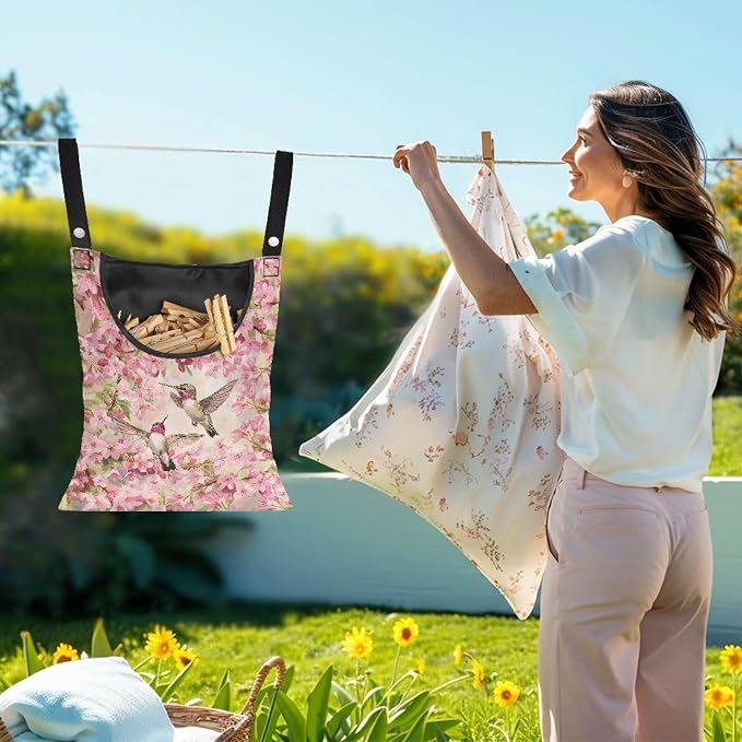 Hummingbird and Cherry Blossom Clothes Pin Hanging Bag, Clothes Pin Hanging Bag - Image 2