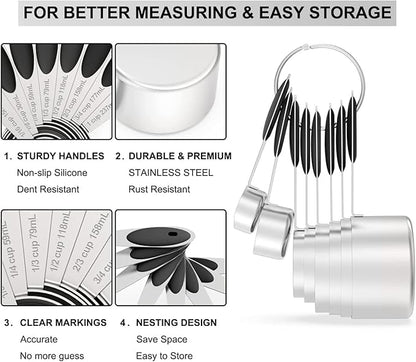 Measuring Cups & Spoons Set of 16, Wildone Stainless Steel Measuring Cups and - Image 3