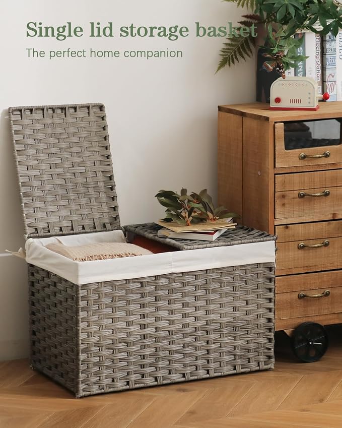 Storage Basket with Lid Wicker Baskets - Image 2