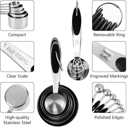 Accmor 11 Piece Metal Measuring Spoons Cups Set, Premium Stainless Steel - Image 4