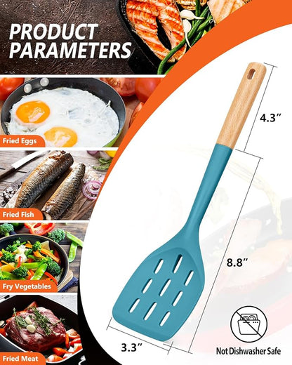 Pack of 2 Silicone Spatula, Non Stick Cooking Utensil Set Wooden Handle Kitchen - Image 2
