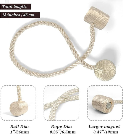 Hion Magnetic Curtain Tiebacks Beige 4 Pack, Curtain Tiebacks Buckles Holdbacks - Image 2