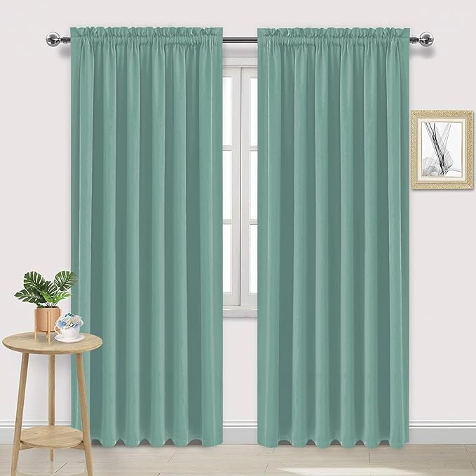 DWCN Blackout Curtains for Living Room Thermal Insulated, Energy Saving & Noise Reducing Bedroom Curtains, Sage Green, W 70x L 84 Inch, Set of 2 Rod Pocket Curtain Panels