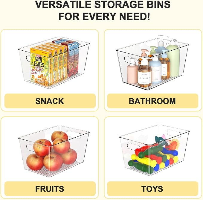 8 Pack Large Clear Plastic Storage Bins, Refrigerator Cabinet Organizers - Image 5