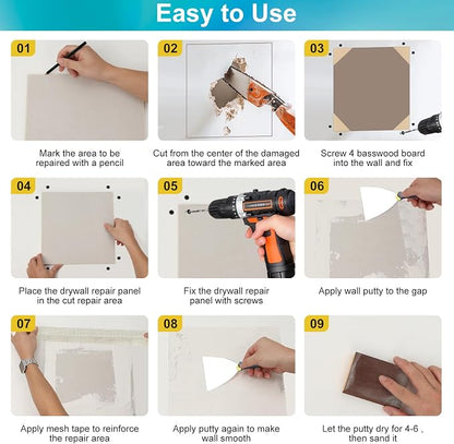 Drywall Repair Kit with 12"x12" Dry Wall Repair Panel, 33-in-One Drywall Patch - Image 7
