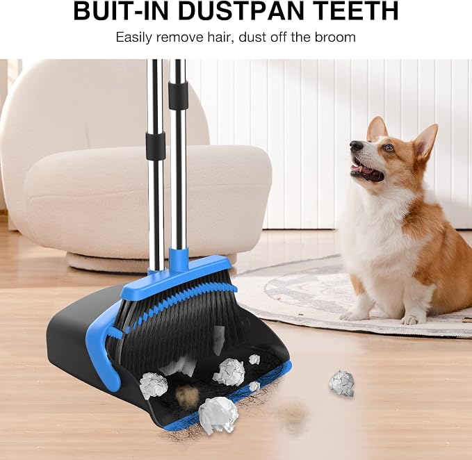 Broom and Dustpan Set, 52-in Long Adjustable Handle Broom Dustpan Combo - Image 4