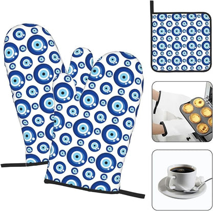Blue Evil Eyes Oven Mitts and Pot Holders Sets of 3 Funny Hot Pads Heat - Image 3