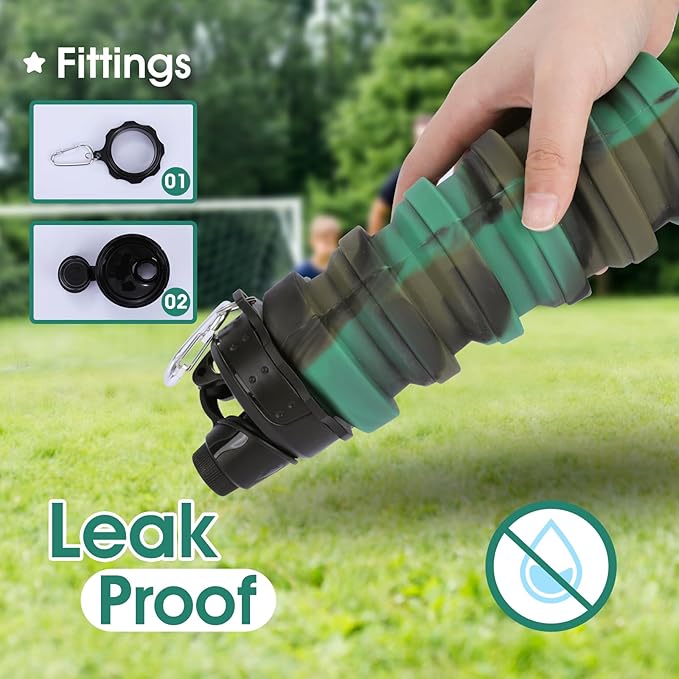 Collapsible Water Bottle for Adults, Boys, Students, Kids, Reusable Silicone Foldable Water Bottles for Travel Camping Hiking, Portable Sports Water Bottle, Camouflage