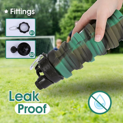 Collapsible Water Bottle for Adults, Boys, Students, Kids, Reusable Silicone Foldable Water Bottles for Travel Camping Hiking, Portable Sports Water Bottle, Camouflage