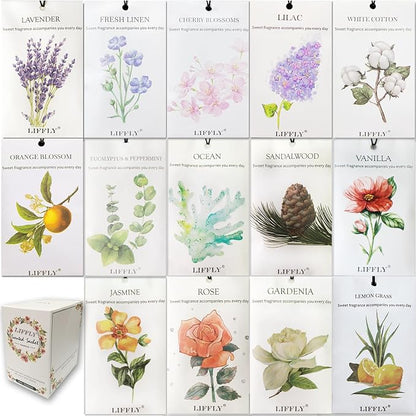 14 Packs Scented Sachets fit Drawers and Closets 14 Different Scent Gift Box by LIFFLY