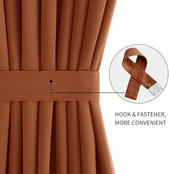 DWCN French Door Curtains – Rod Pocket Thermal Blackout Curtain for Doors with Glass Window, Kitchen and Patio Doors for Privacy, 36 X 72 Inches Long, 1 Curtain Panel with Tieback,Burnt Ochre
