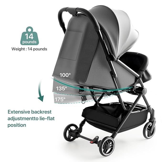 Lightweight Stroller Compact Travel Stroller for Airplane One-Click Folding with Reclining Seat, UV Protection Canopy,Silent All-Terrain Wheels,Umbrella Strollers for Toddlers 0-4