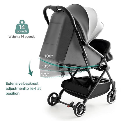 Lightweight Stroller Compact Travel Stroller for Airplane One-Click Folding with Reclining Seat, UV Protection Canopy,Silent All-Terrain Wheels,Umbrella Strollers for Toddlers 0-4