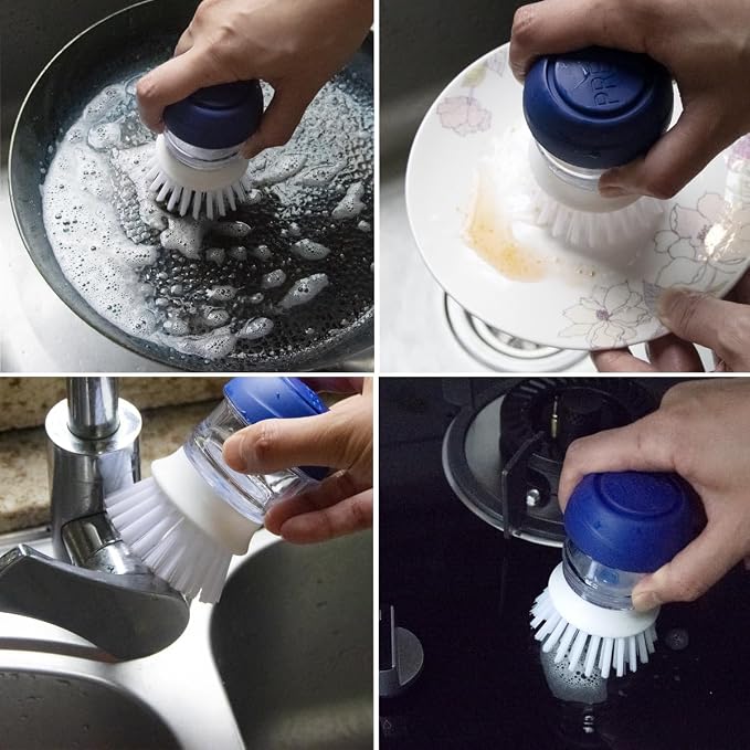 CELOX 2 Pack Dish Brush with Soap Dispenser Soap Dispensing Palm Brush - Image 7