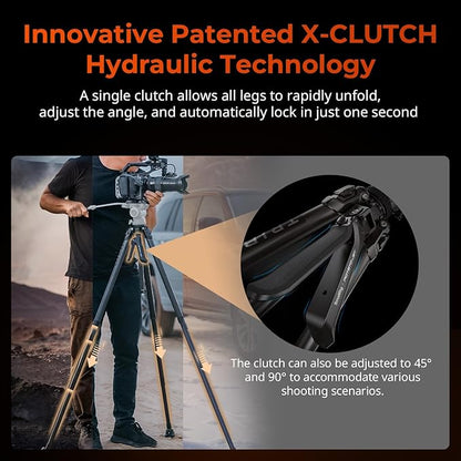 SmallRig x Potato Jet Tribex Hydraulic Carbon Fiber Tripod Fast Extend Camera Travel Tripod, Low Angle Photograph to 5.9in/15cm, Max Height 61in/155cm, Weight 5.7lbs, Load up 55lbs - 4858