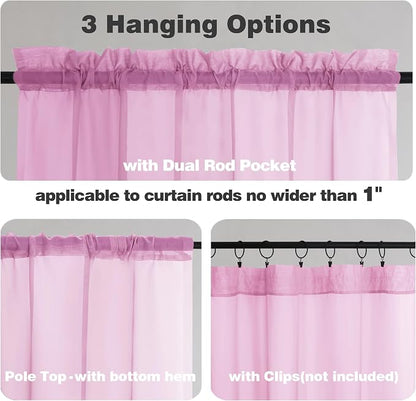 Chyhomenyc Pink Sheer Curtains 54 Inch Long 2 Panels, Light Filtering Rod - Image 3