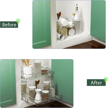 LOVMOR 2 Tier Individual Pull Out Cabinet Organizer 19½" W x 21½" D, Slide Out - Image 7