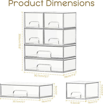 Criusia Stackable Storage Drawers, 6 Pack Clear Plastic Makeup & Bathroom - Image 2