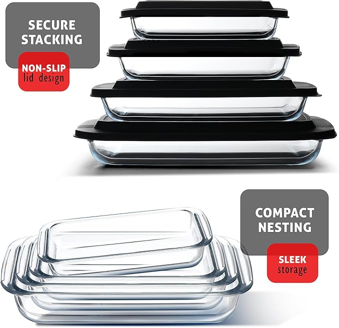 Nestl 8pc Glass Baking Dishes for Oven, Glass Food Storage Containers - Image 5