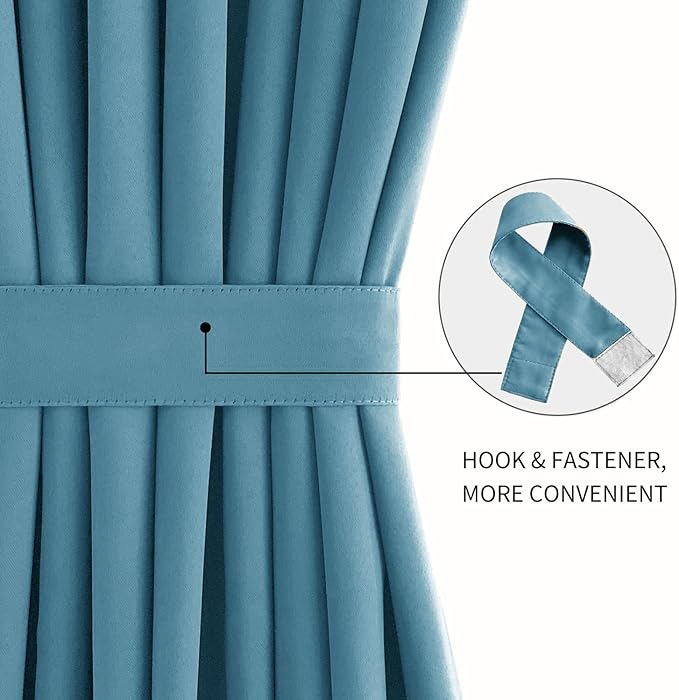 DWCN French Door Curtains – Rod Pocket Thermal Blackout Curtain for Doors with Glass Window, Kitchen and Patio Doors for Privacy, 36 X 72 Inches Long, 1 Curtain Panel with Tieback, Stone Blue