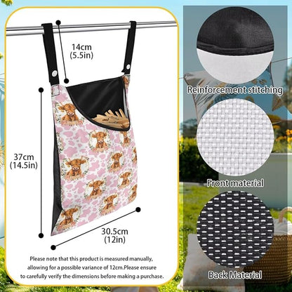 Cattle Clothespin Bags with Hanging Rope Pink Cow Print 14.5 x 12 Inch Summer - Image 6