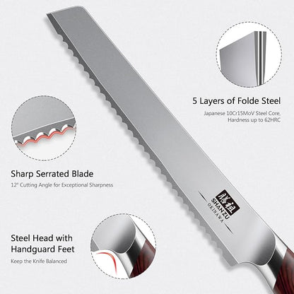 SHAN ZU Bread Knife 8 Inch, Japanese High Carbon 10Cr15Mov Stainless Steel Cake - Image 3
