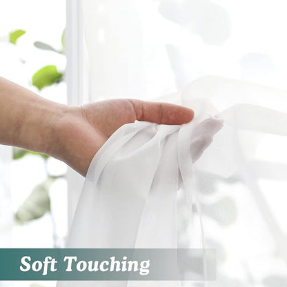 Chyhomenyc White Sheer Curtains 96 Inches Long 2 Panels, Light Filtering White - Image 8