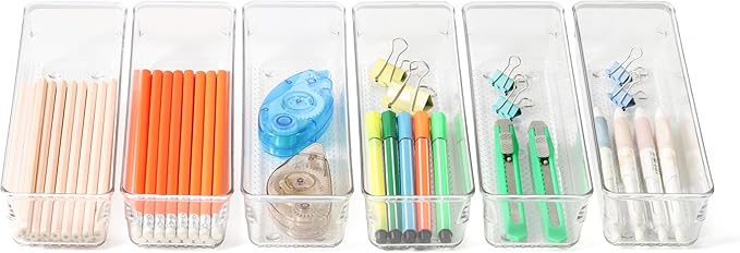 6 Set Clear Plastic Junk Drawer Organizer Vanity Curlery Utensil Makeups - Image 4