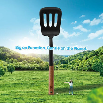 WAGENSTEIGER Set of 2pc Silicone Cooking Utensils: Wooden Handle Slotted - Image 7