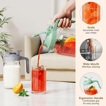 Glass Mason Jar Pitcher, 64 oz Wide Mouth Jug - Image 4