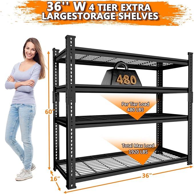 Storage Shelves Heavy Duty 3 PCS, 4-tier Adjustable Metal Industrial Utility - Image 3