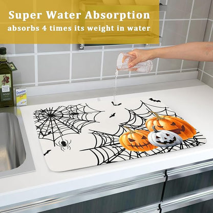 Giwawa Happy Halloween Dish Drying Mat 18"x24" Spooky Colorful Pumpkins - Image 7