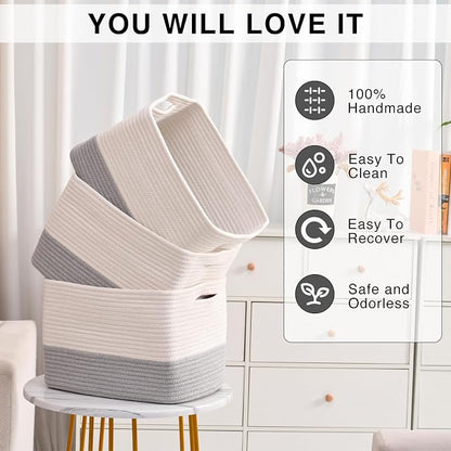 Storage Baskets for Organizing Shelves, Woven Cotton Rope Bins for Baby Nursery - Image 5