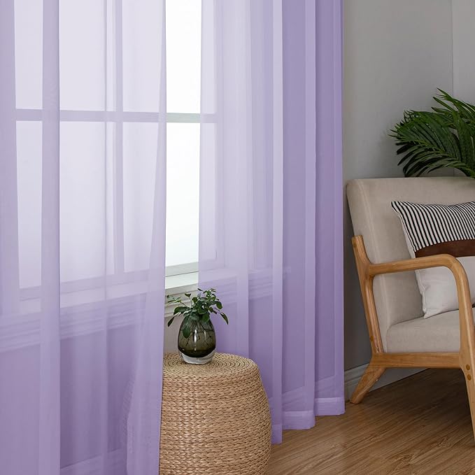 Chyhomenyc Lilac Sheer Curtains 63 Inch Length 2 Panels, Light Filtering Airy Rod Pocket Window Curtain Treatment Drapes for Bedroom Living, Each 42Wx63L Inches