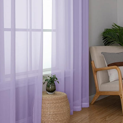 Chyhomenyc Lilac Sheer Curtains 84 Inch Length 2 Panels, Light Filtering Soft - Image 6