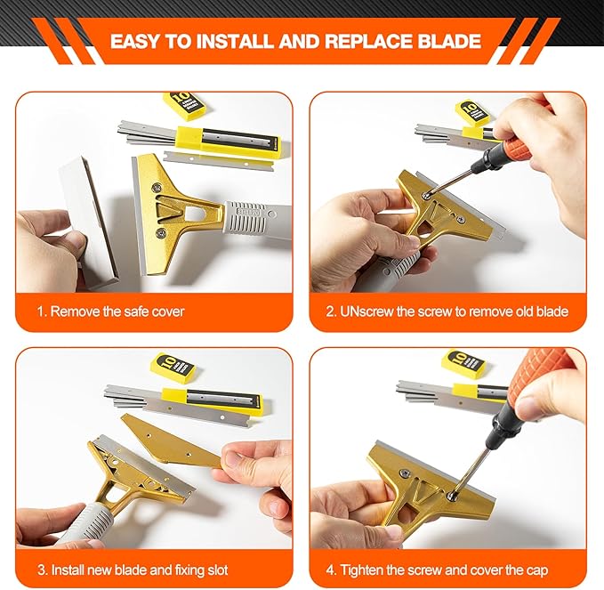 Gomake 4" Wide Razor Blade Scraper Tool with Adjustable 16''-58"(1.3ft -4.8ft) Long Handle, 20PCS Extra Metal Blades, Cleaning Glass Wall Scraper, Painting stripping tools, Tile, Floors, Walls