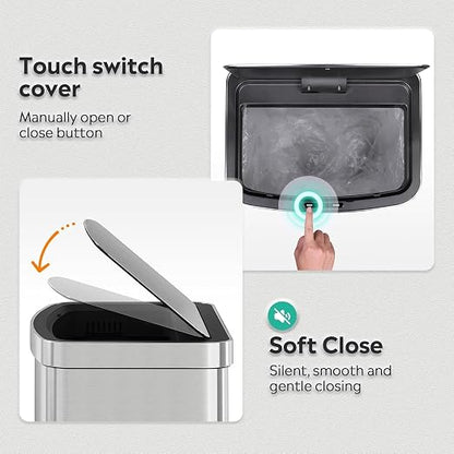 WLIVE 16 Gallon Touchless Motion Sensor Trash Can, 60L Stainless Steel - Image 5