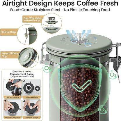 Veken Coffee Canister with Window, Airtight Stainless Steel Kitchen Food - Image 5
