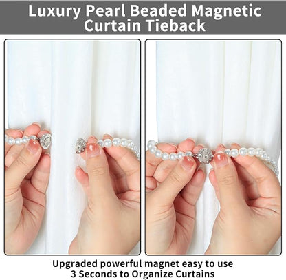 Magnetic Tiebacks for Curtains, 2 Pack Bow Pearl Curtain tiebacks Curtain - Image 4