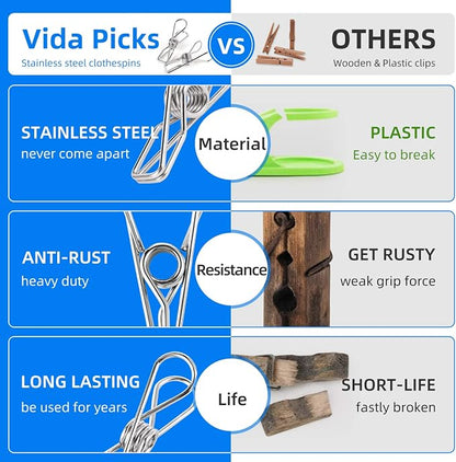 Heavy Duty Clothes Pins for Hanging Clothes, Stainless Steel Clothespins for - Image 3