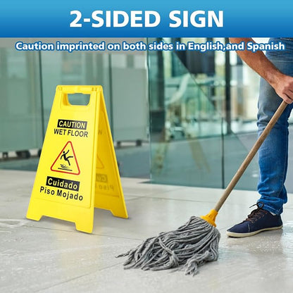 2-Pack Caution Wet Floor Sign, 17.5" Height, Bright Yellow Double-Sided Folding - Image 4