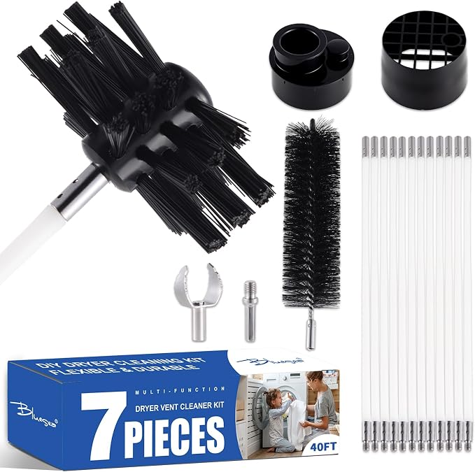 Bluesea 7 Pieces 40 Feet Dryer Vent Cleaner Kit, Reinforced Nylon Dryer Vent by Bluesea