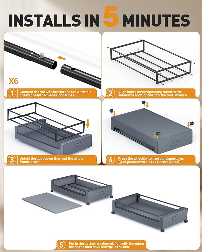 Under Bed Storage with Wheels, Square Under Bed Storage Containers, 4 Pack - Image 8