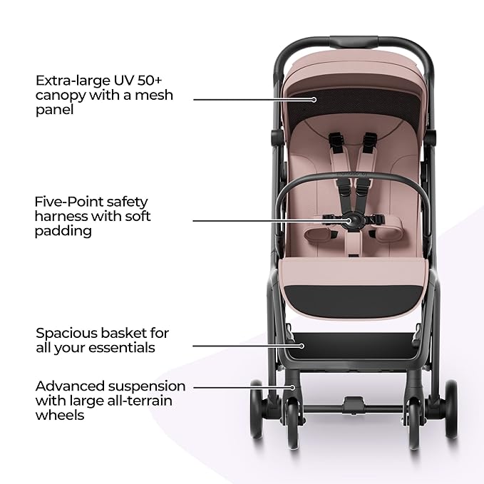 MAMA & BABY Packa Compact Travel Stroller – Lightweight, One-Hand Auto Folding, Portable & Lie-Flat Baby Stroller, Newborns and Toddlers Stroller with UPF 50+ Canopy & Mesh Ventilation