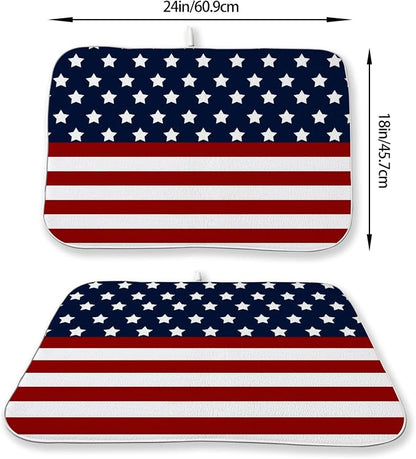 4th of July Dish Drying Mat 18x24 Inch Navy Blue Red Flag Stars Patriotic - Image 2