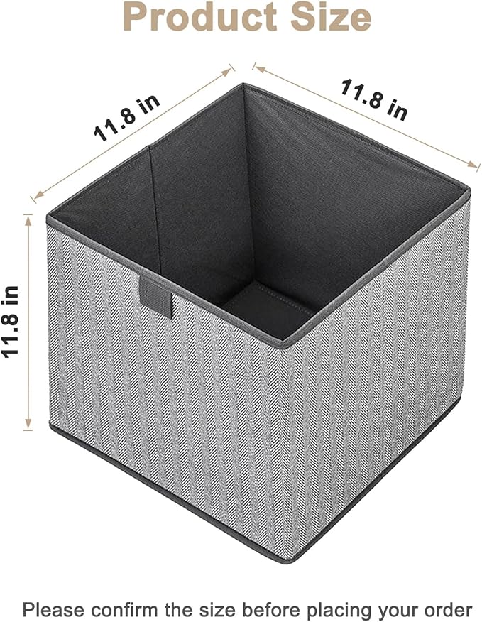 Storage Baskets, 11.8-Inch Woven Fabric Bins, Storage Cubes with Reinforced Handles, Organizer Bins for Closet Shelves, Foldable, for Toys, Clothes, Natural Beige (3PCS/Grey-11.8*11.8*11.8inch)