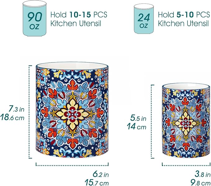 vancasso SIMI Utensil Holder, 7.3"+5.5" Porcelain Kitchen Utensil Holder - Image 2